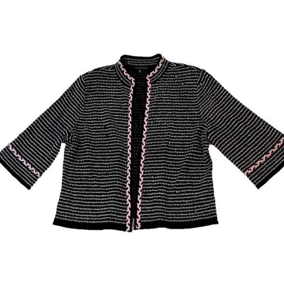 Ming Wang Black/Pink Cardigan Open Blazer Womens Size PL 100% Filament Acrylic - Picture 4 of 13